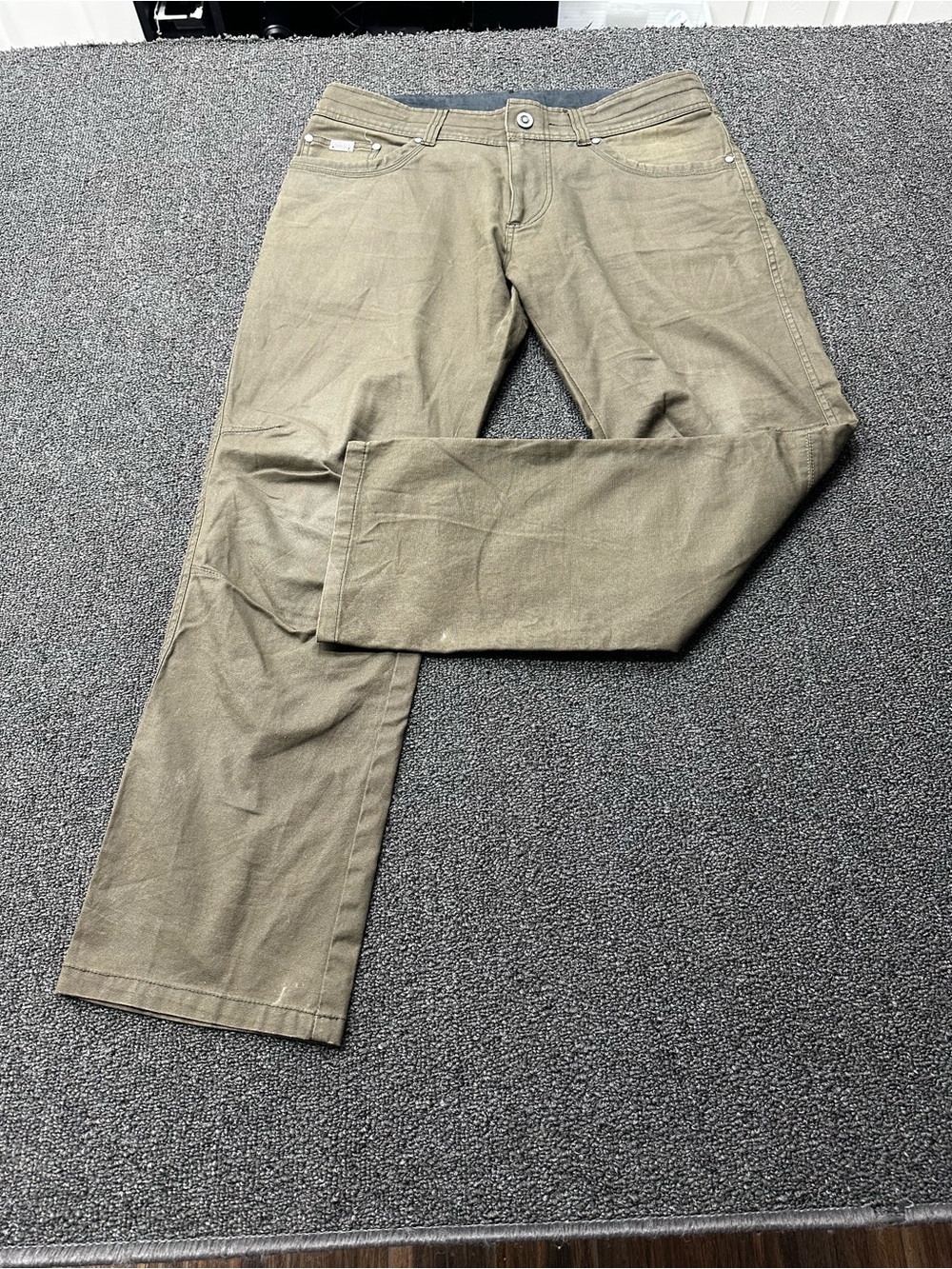 Kuhl Kanvus Jean Pant Mens 33x30 Green Vintage Patina Dye Straight Durable Cargo